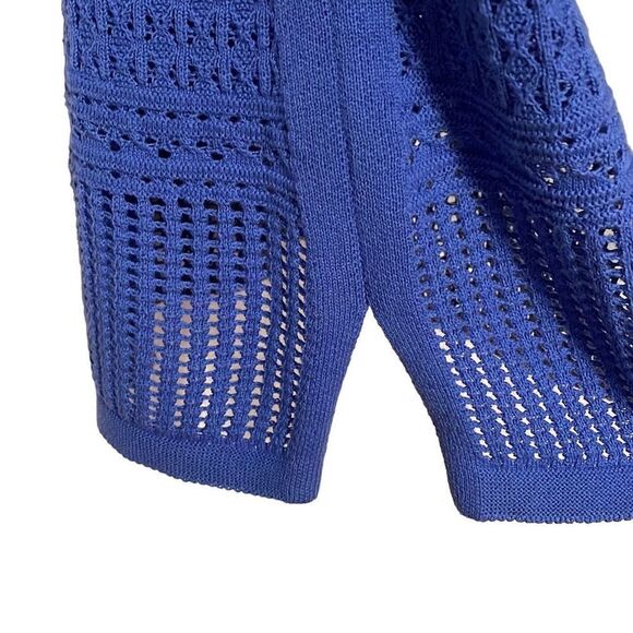 Talbots blue 100% cotton open stitch sweater bracelet sleeves Small Petite - Picture 6 of 10